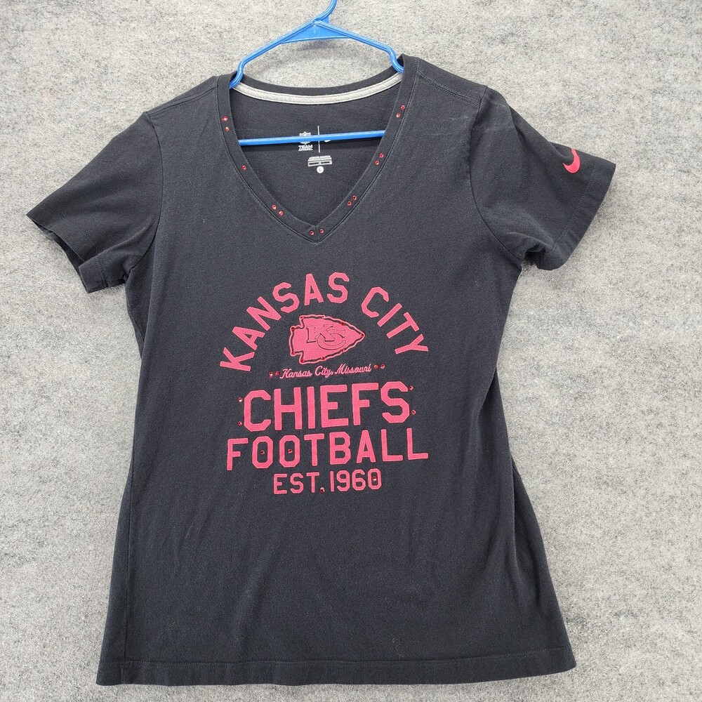 Kansas City Chiefs Shirt Womens Large Nike V Neck Short Sleeve Black